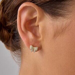Neiman Marcus 14K Gold Plated Dainty Flat Back Bow Earrings